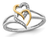 Sterling Silver Yellow Plated Heart Promise Ring with Accent Diamonds